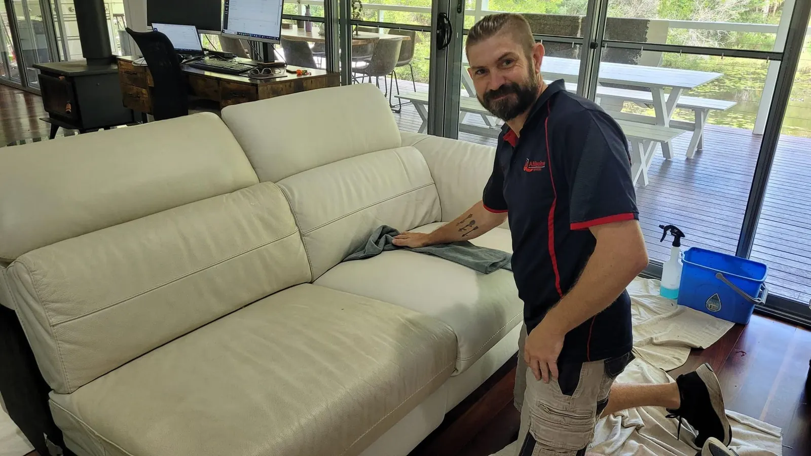 Leather lounge cleaning and conditioning