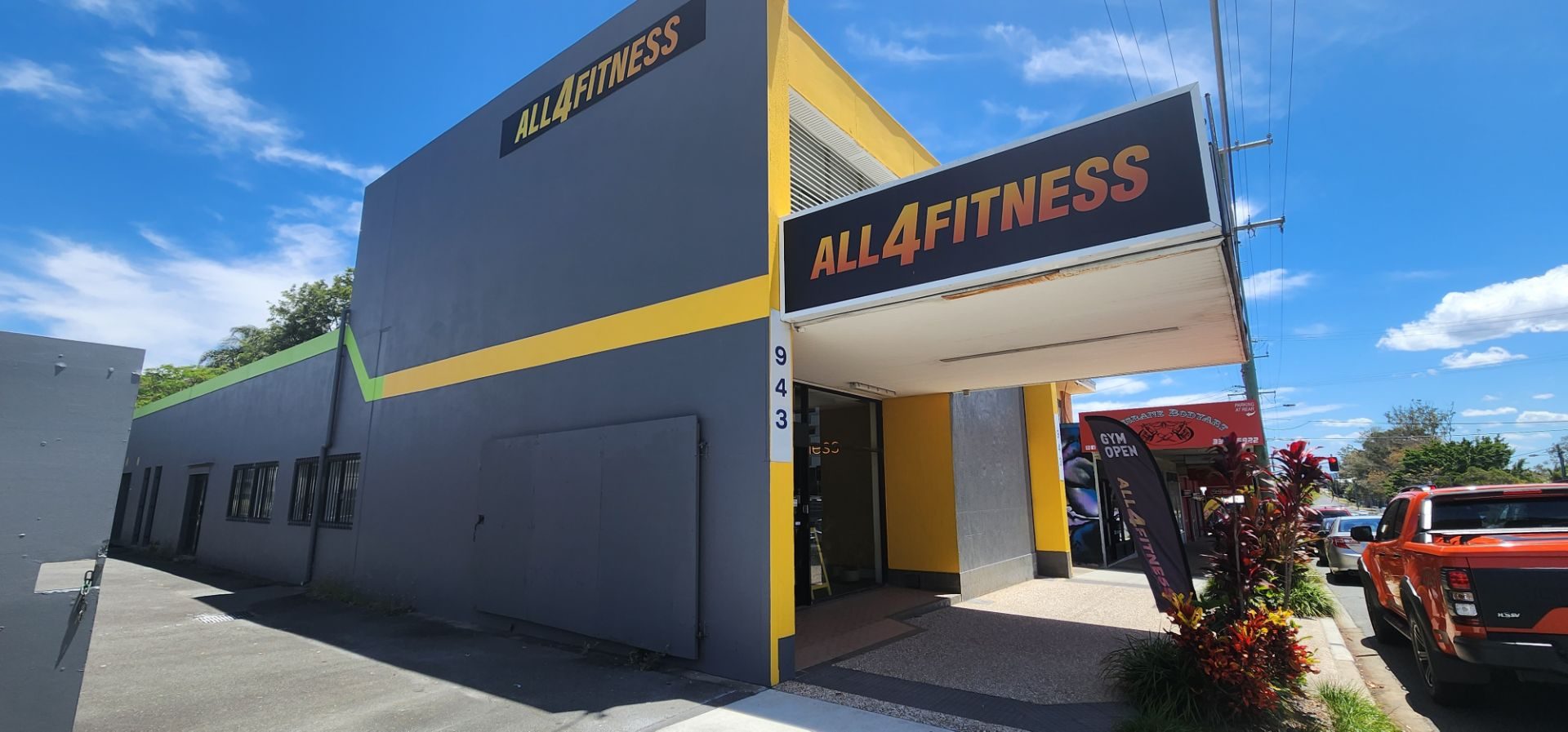 The All4Fitness signage close-up