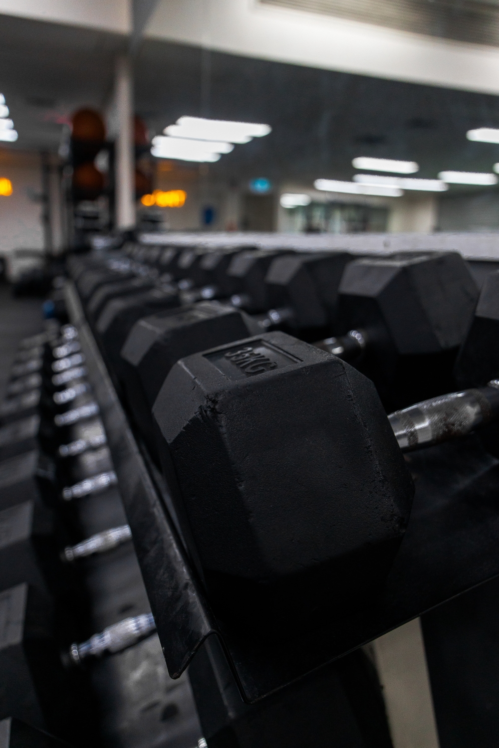 Dumbbell rack close-up