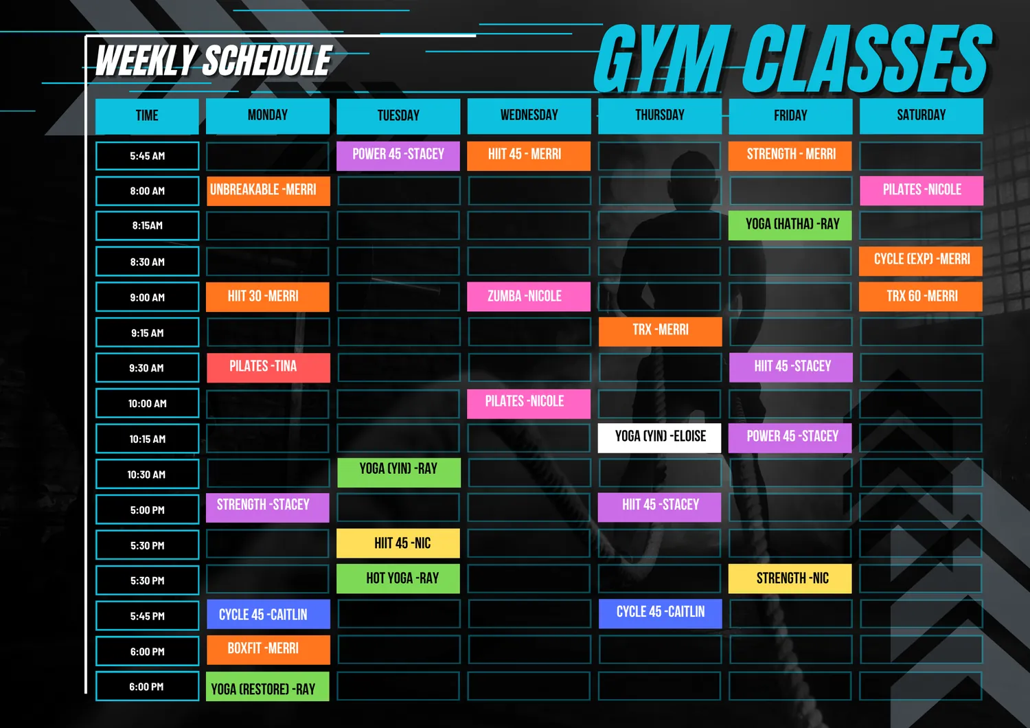 Current group fitness timetable April 2026 from All Sorts Fitness source site
