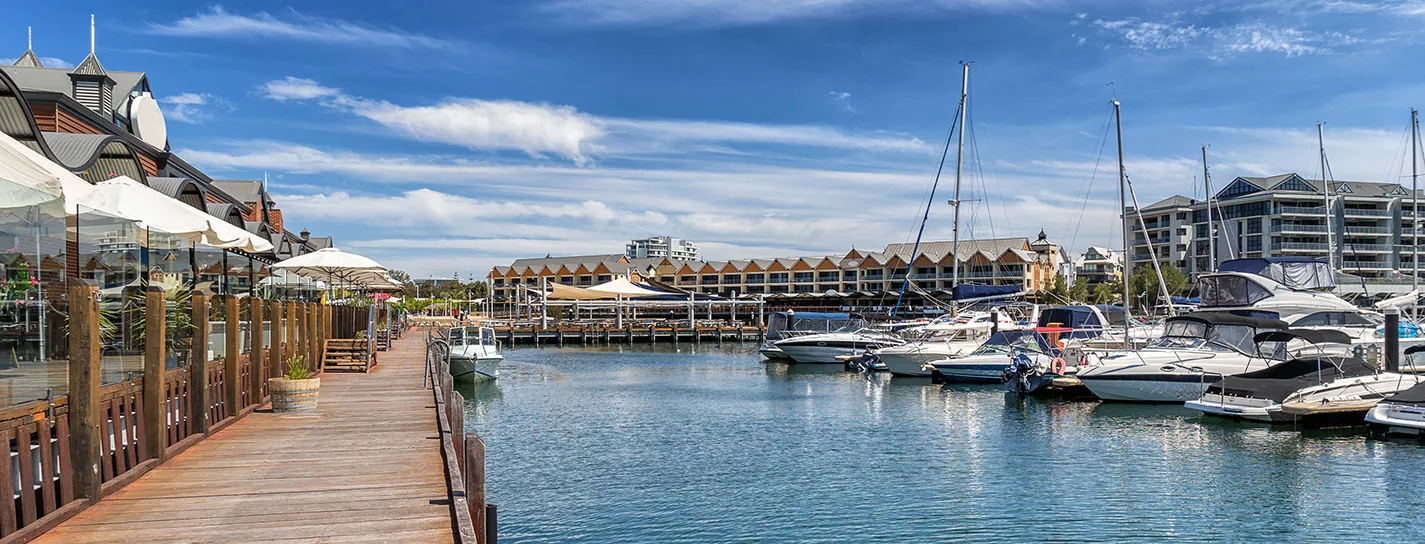 The Mandurah waterfront and marina in the Peel region of Western Australia