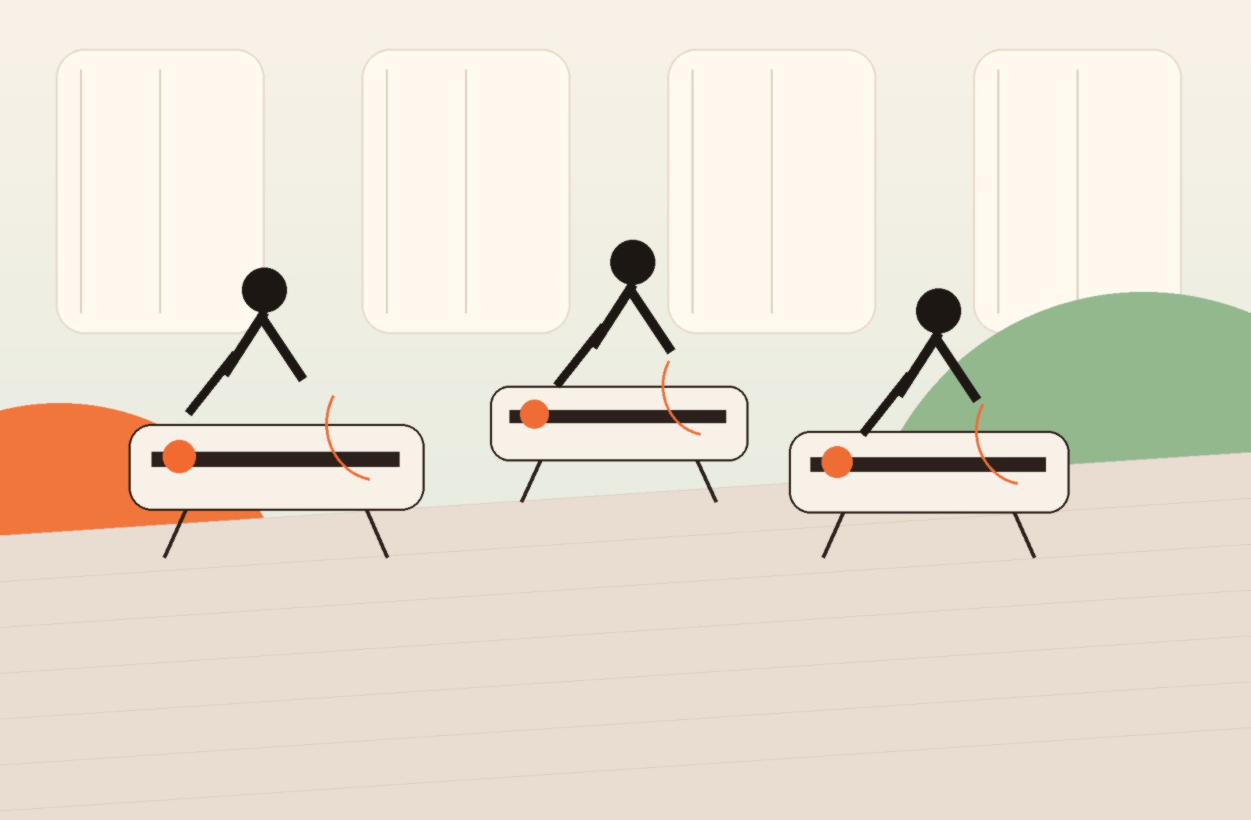 Illustrated reformer Pilates studio visual