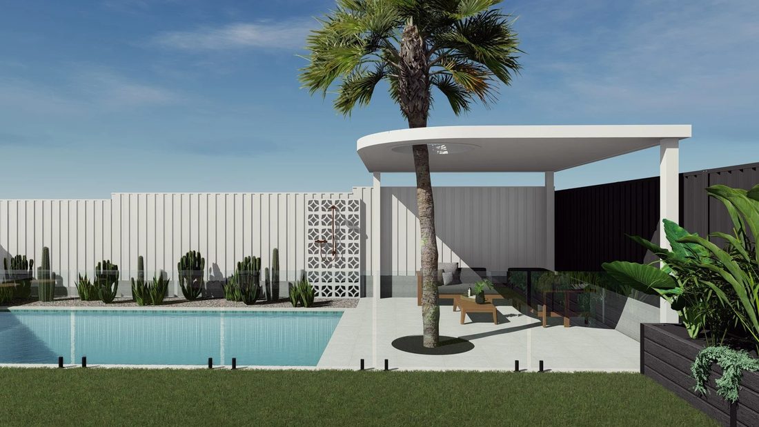 Bespoke pool, pergola and landscaped outdoor living space by Brisbane Landscaping Co.