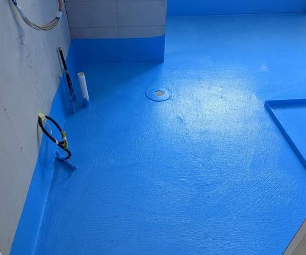 Blue waterproofing membrane installed by Brisy Tiling