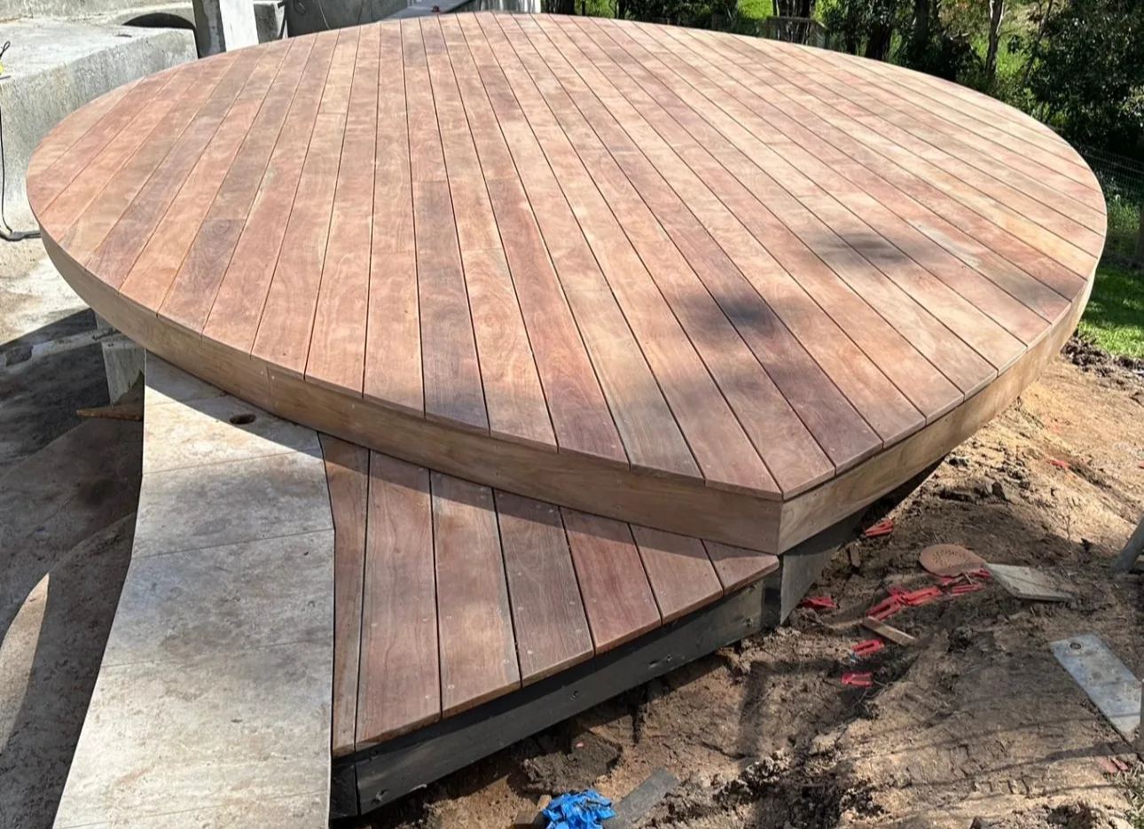 Custom circular timber feature deck built by C3L Carpentry & Joinery in Brisbane