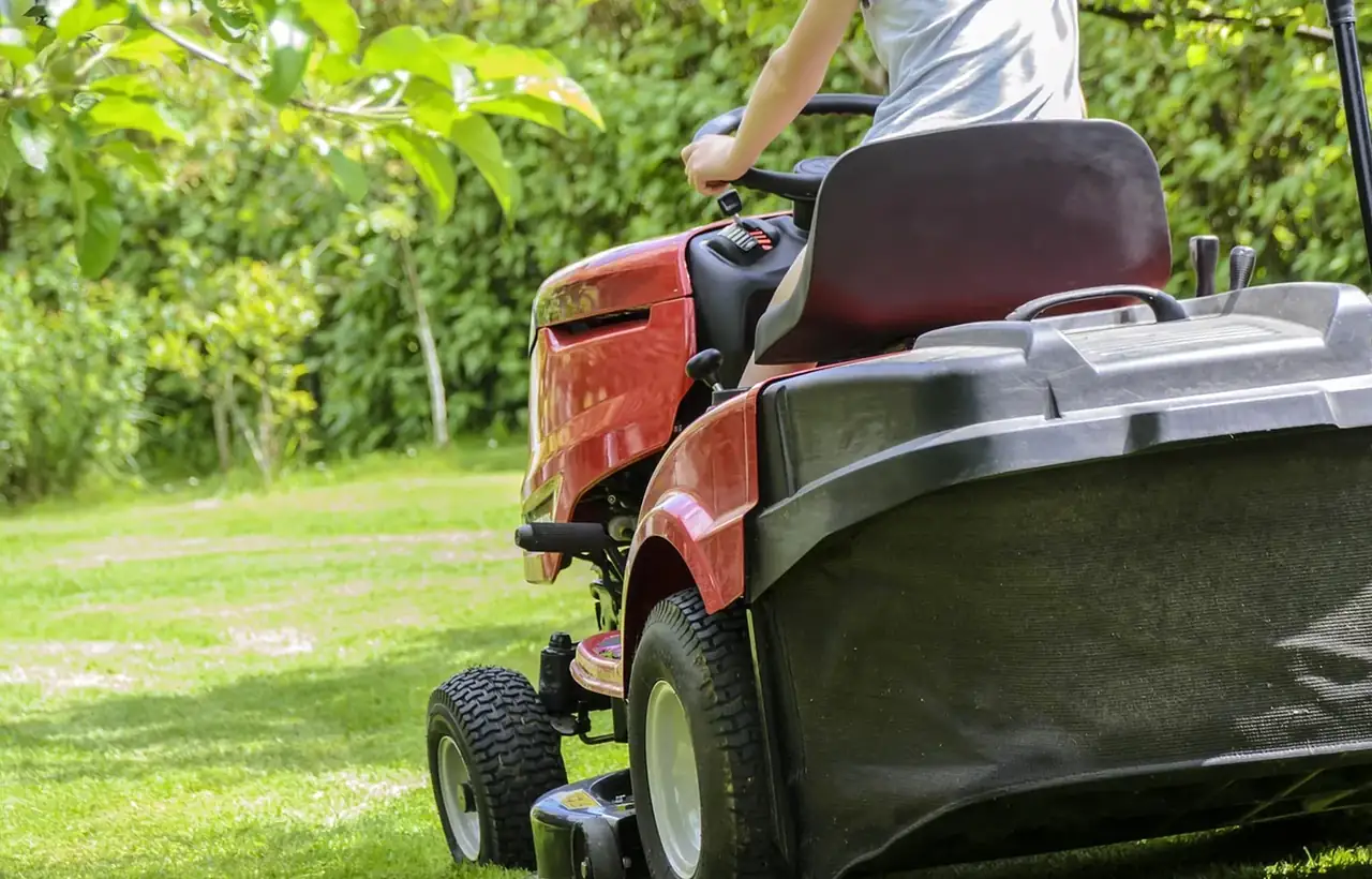 Freshly mown lawn and garden maintenance work