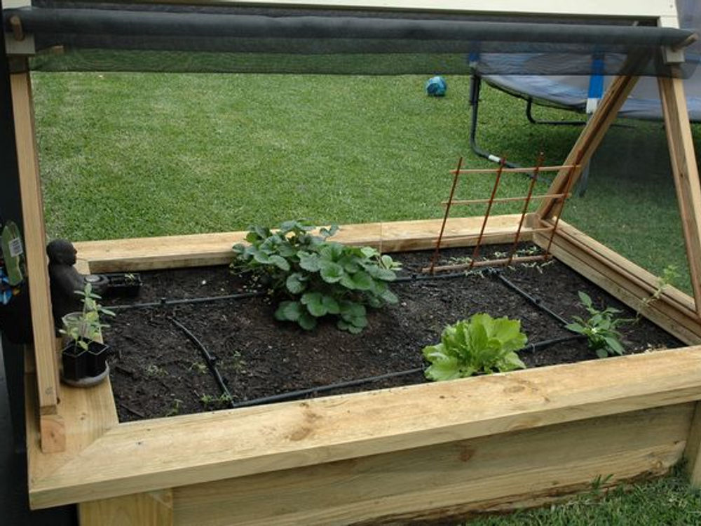 1- raised garden bed with sunscreen