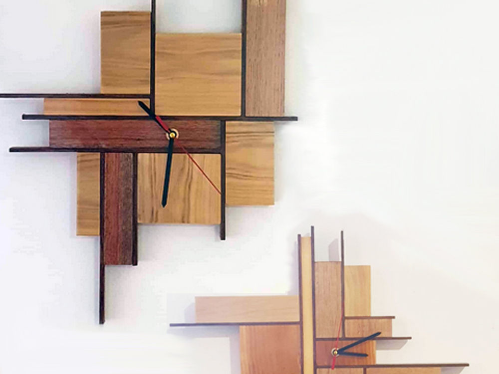 Clock unique jigsaw of multiple timbers