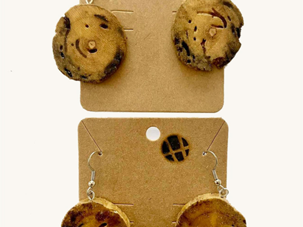 Unique earrings made from driftwood
