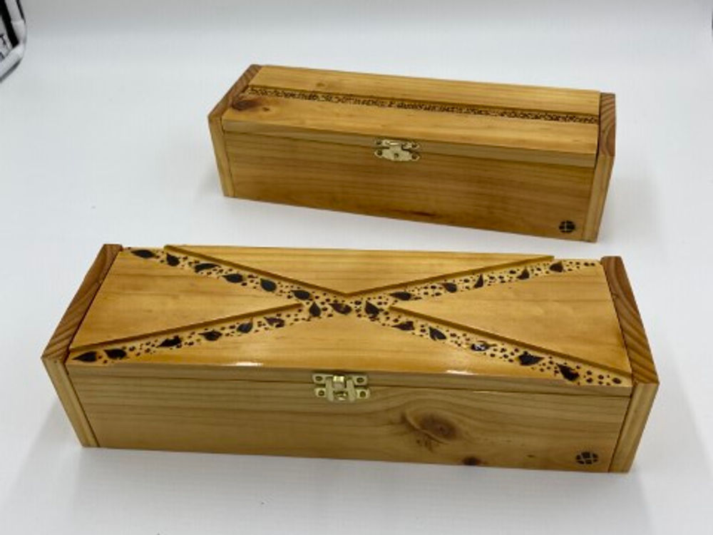 Timber box with lid for pencils or watches - handcrafted with pine and brass