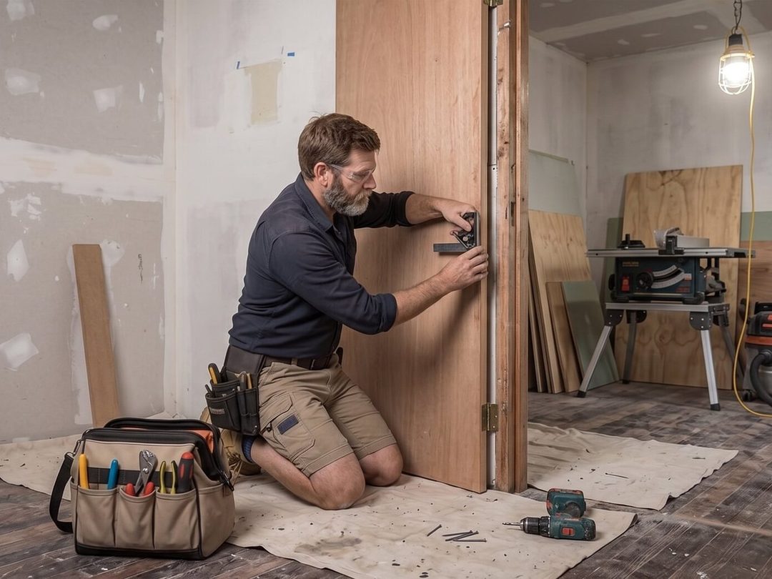 Carpentry tools and timber work surface
