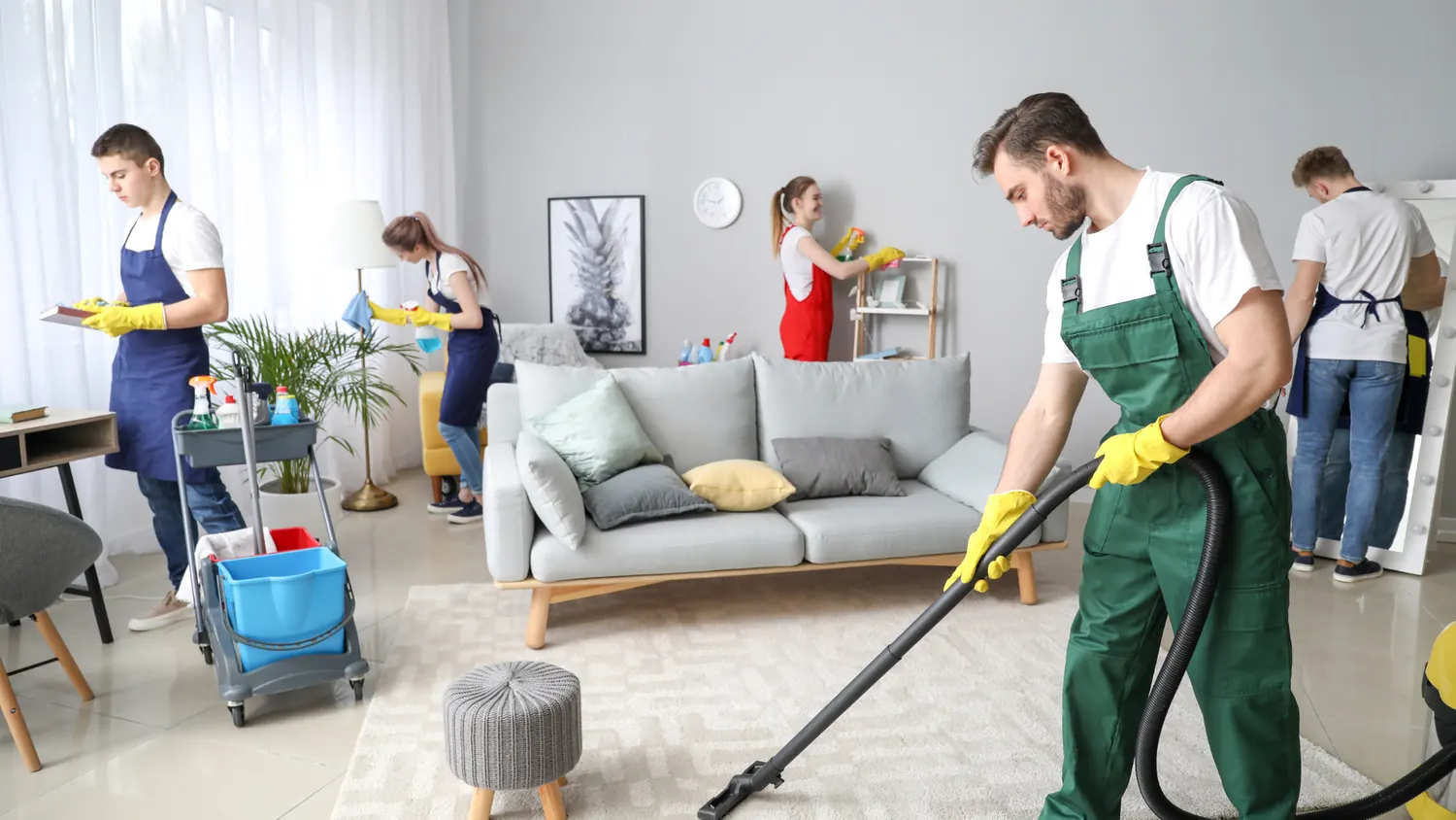 Cute Carpet Cleaning team and cleaning equipment
