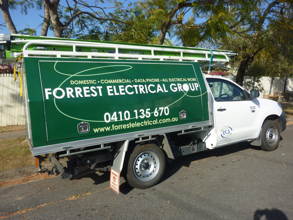 Forrest Electrical Group work van outside a Brisbane site