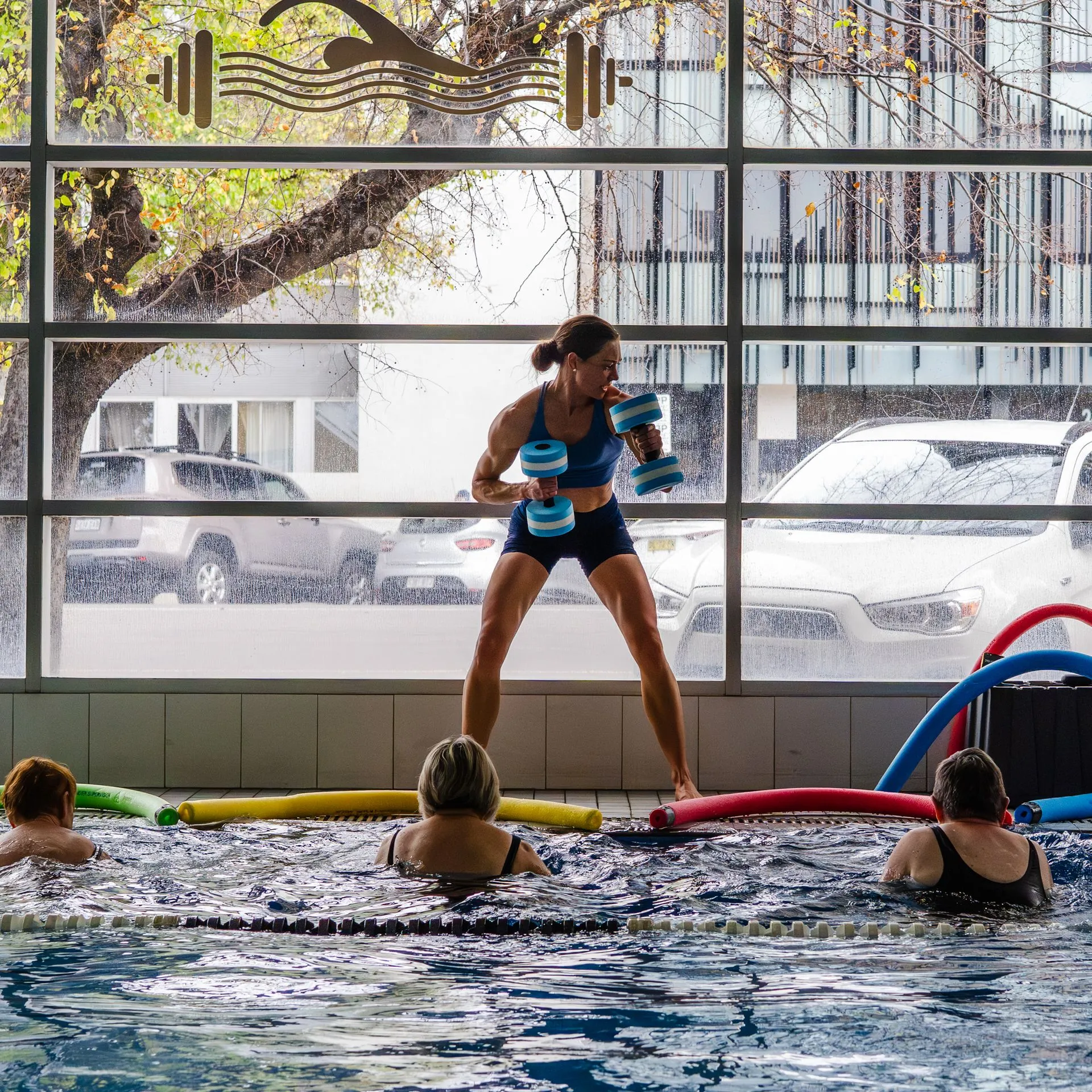 An AquaFit class in the indoor pool