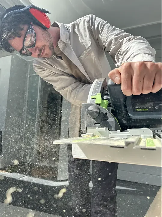 Mathieu Catuogno from French Touch working on carpentry