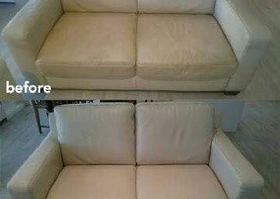 Leather couch before and after cleaning