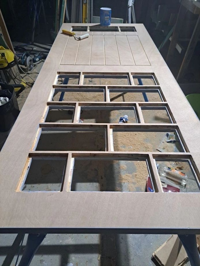 Multi-light door construction in progress
