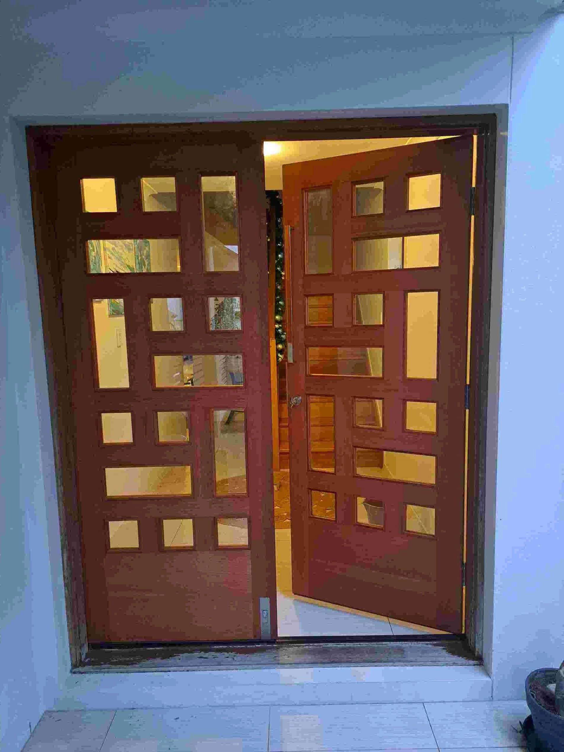 Marrakesh-style external double timber doors after installation
