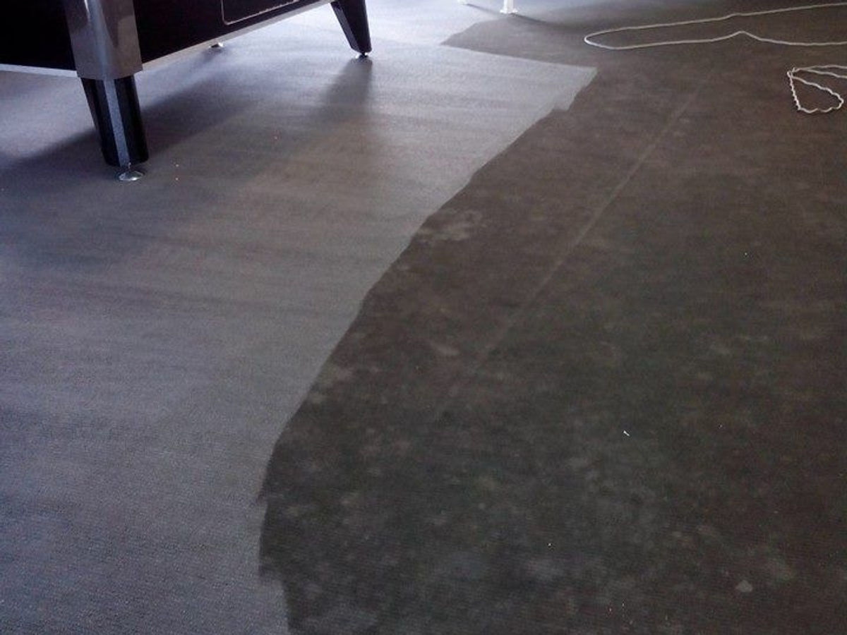 Charcoal carpet — half done — real Hydro X job photo