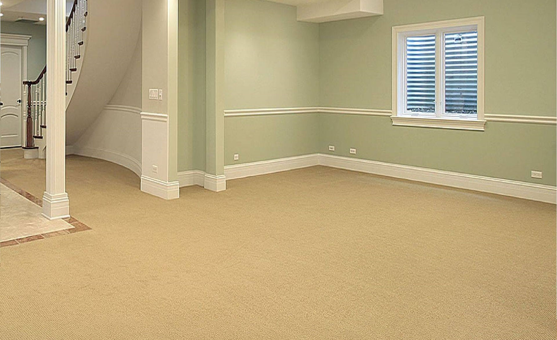 A freshly cleaned cream carpet in a family living room