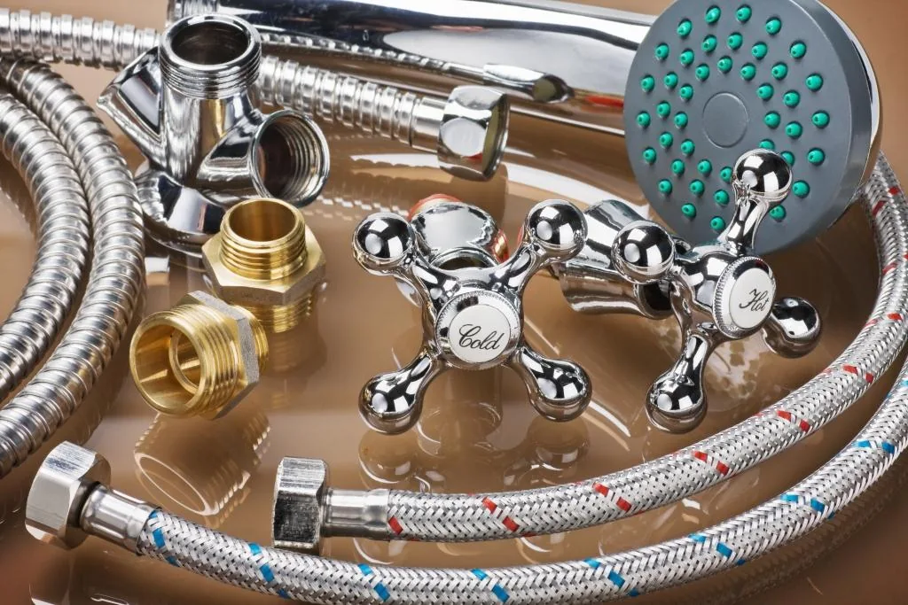 Chrome tapware, hoses and shower fittings