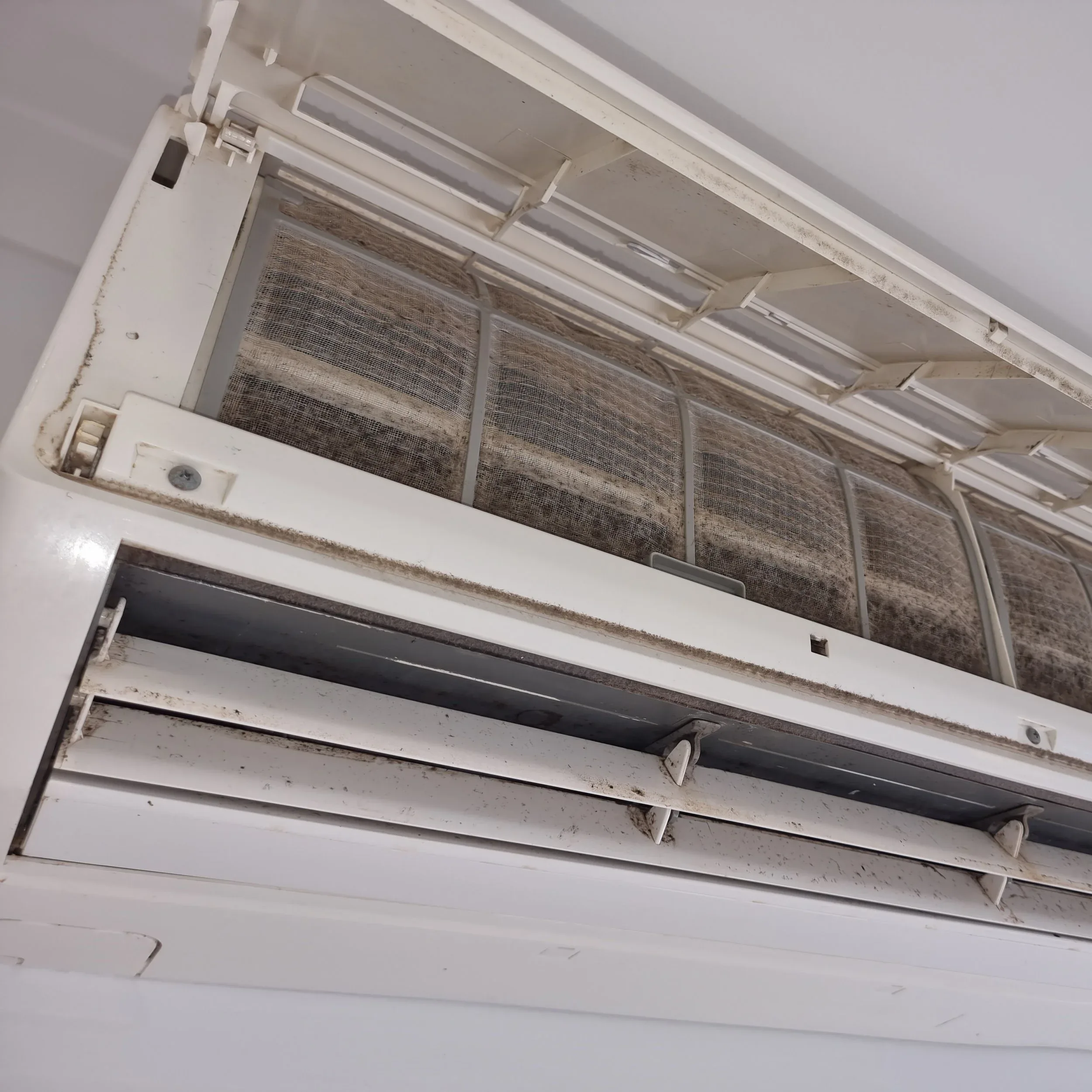 Dirty air conditioner filter before cleaning