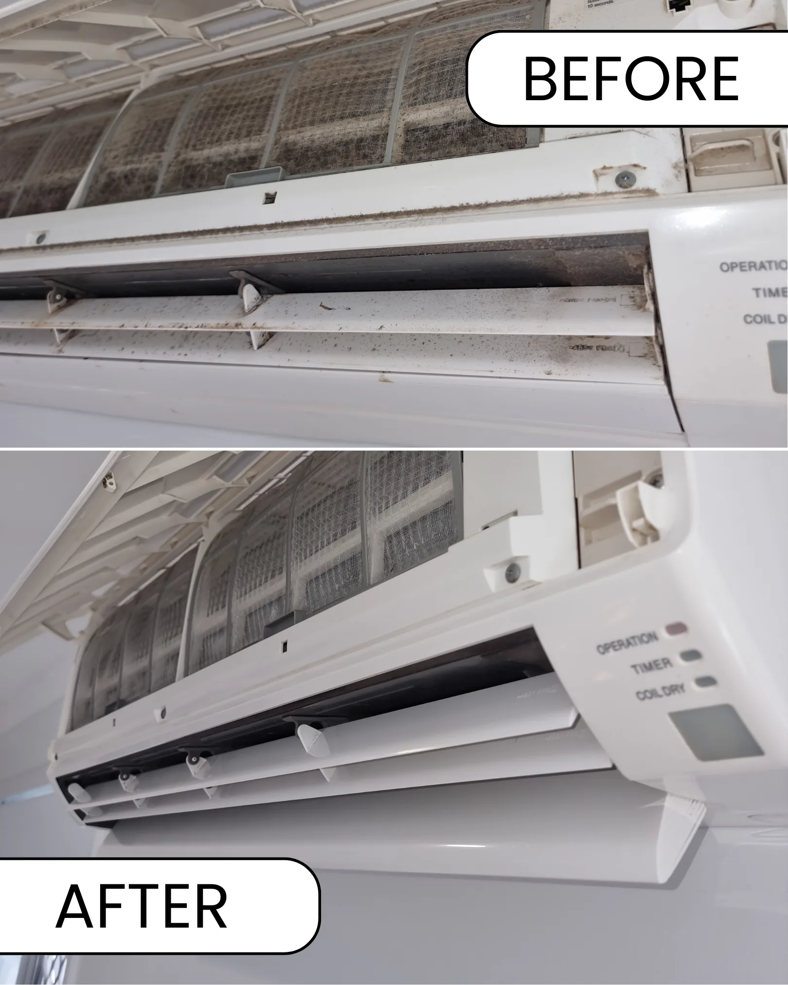Before and after split system air conditioner cleaning