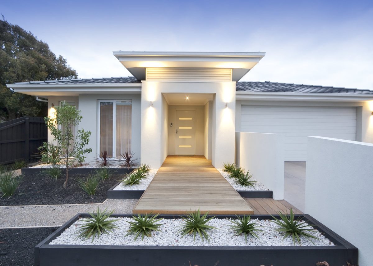A modern Brisbane home with a designed front garden and landscaping