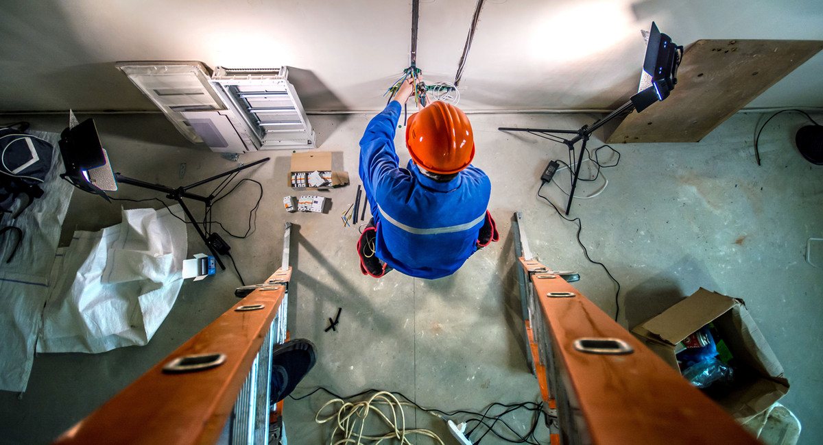 Electrician working safely