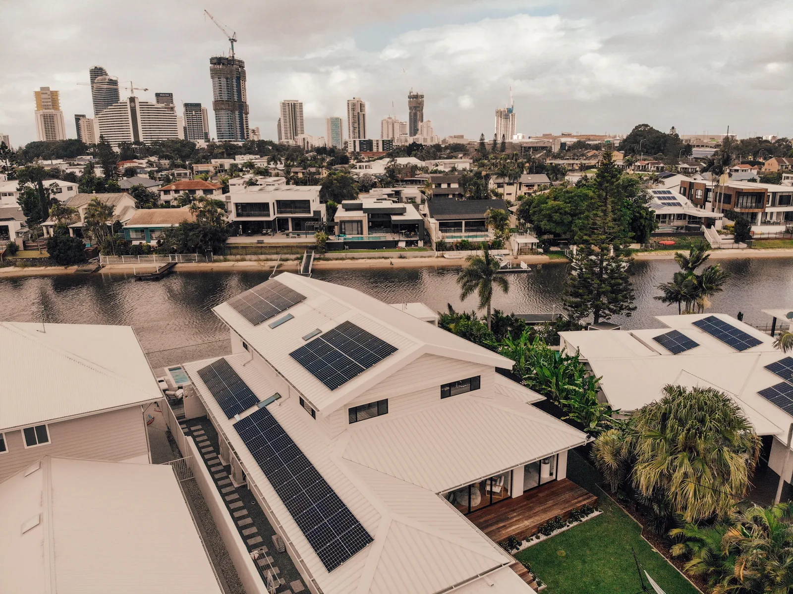 Gold Coast canal-front homes — rooftop solar
