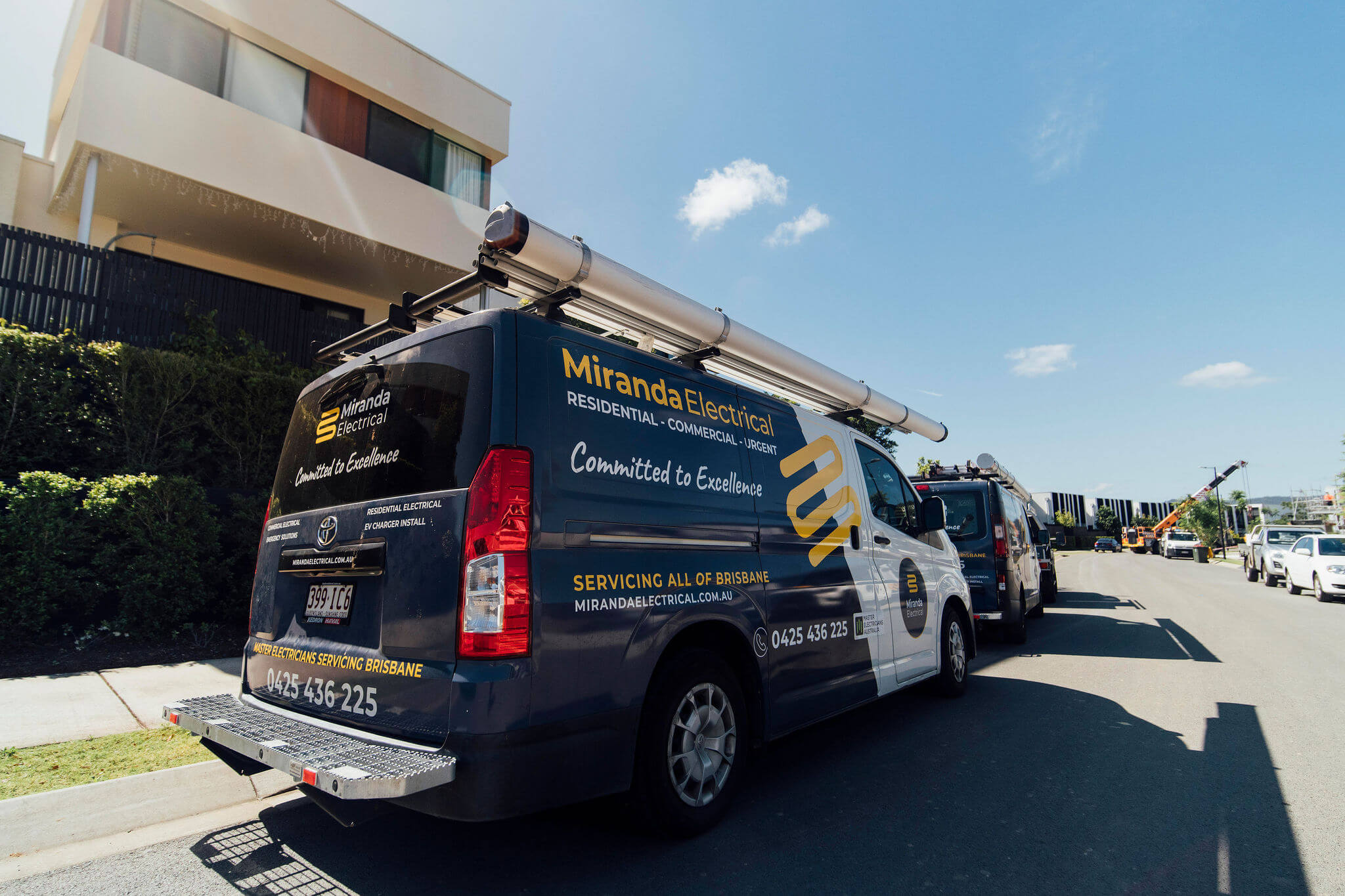 Miranda Electrical service vans on site in Brisbane