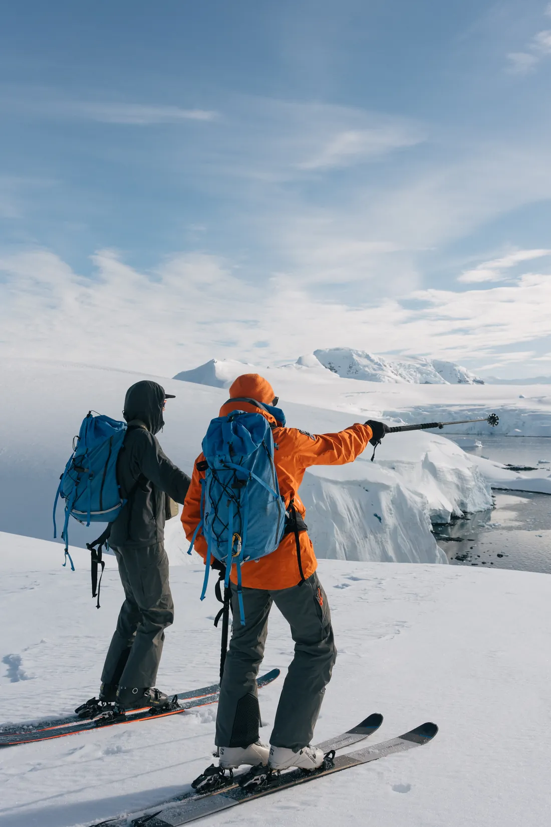 Polar expedition team trekking across snow and ice