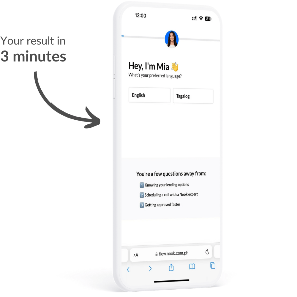 Nook's online pre-qualification flow on a phone — see your home equity loan options in 3 minutes