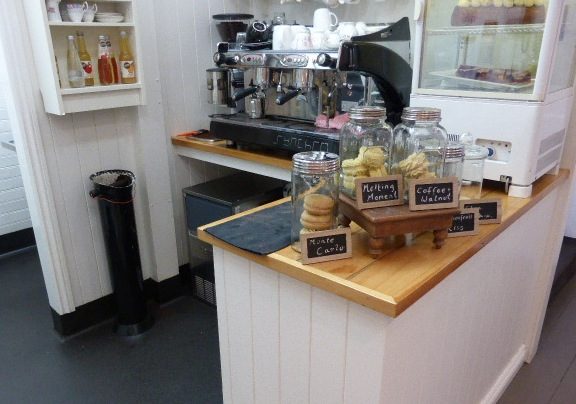 Recycled-timber cafe counter