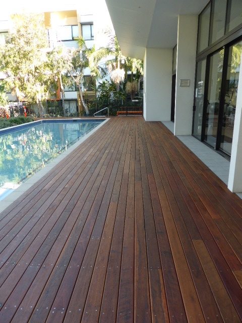 Hardwood pool-deck detailing