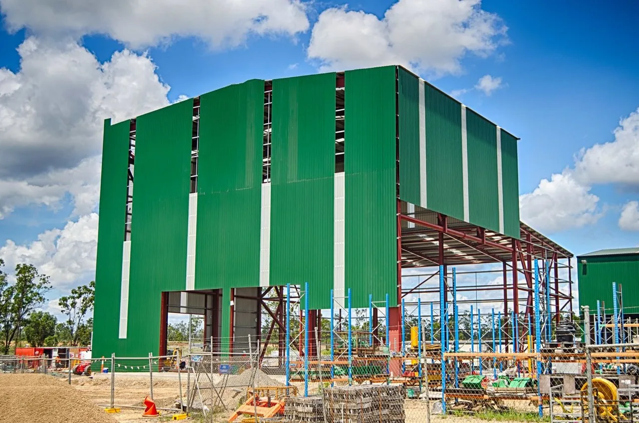 Steel-framed industrial building under construction — a PAEC drafting project