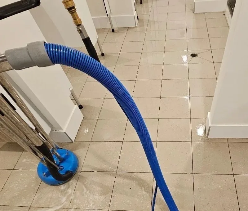 Tile and grout being deep cleaned