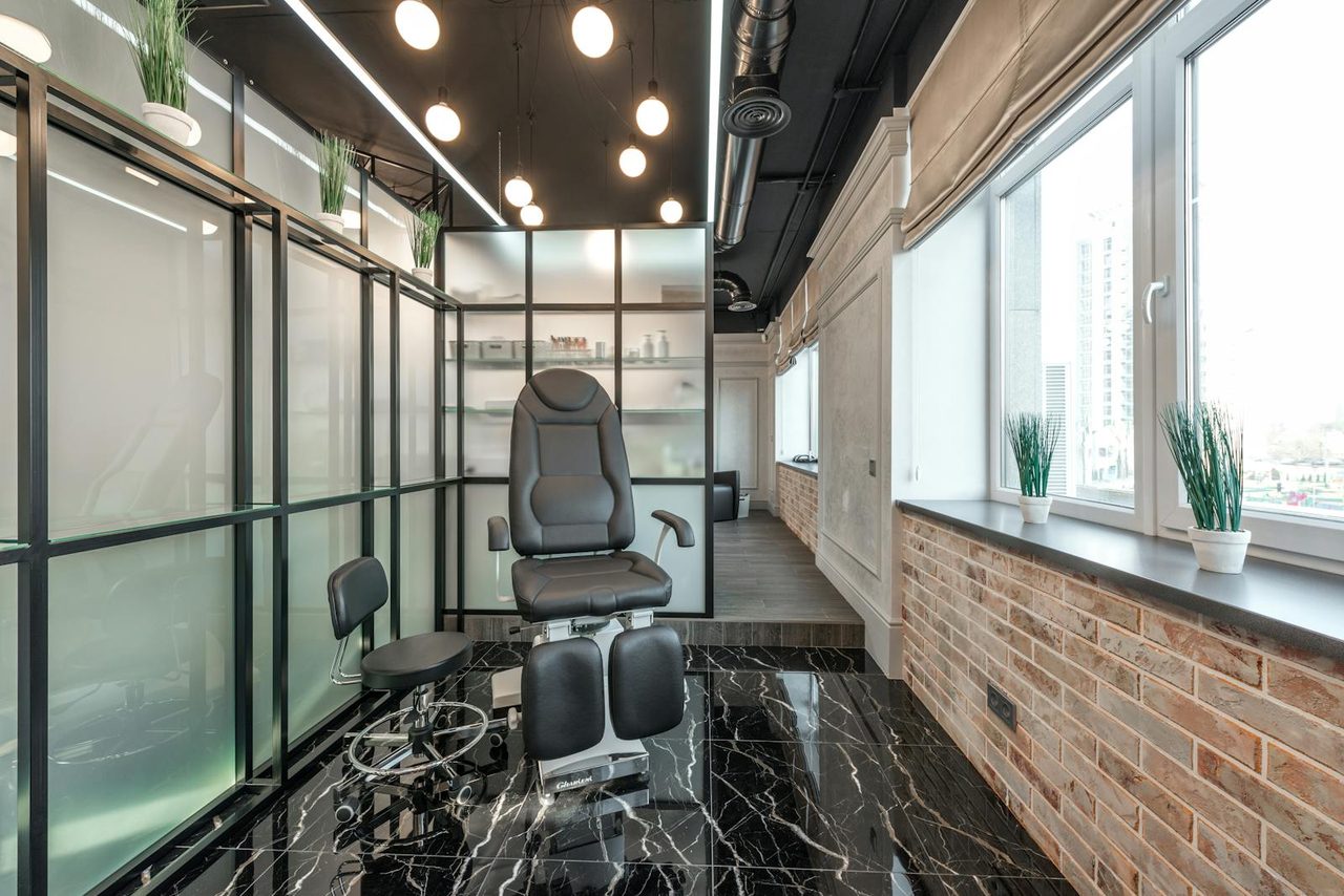Polished marble-look tiled floor