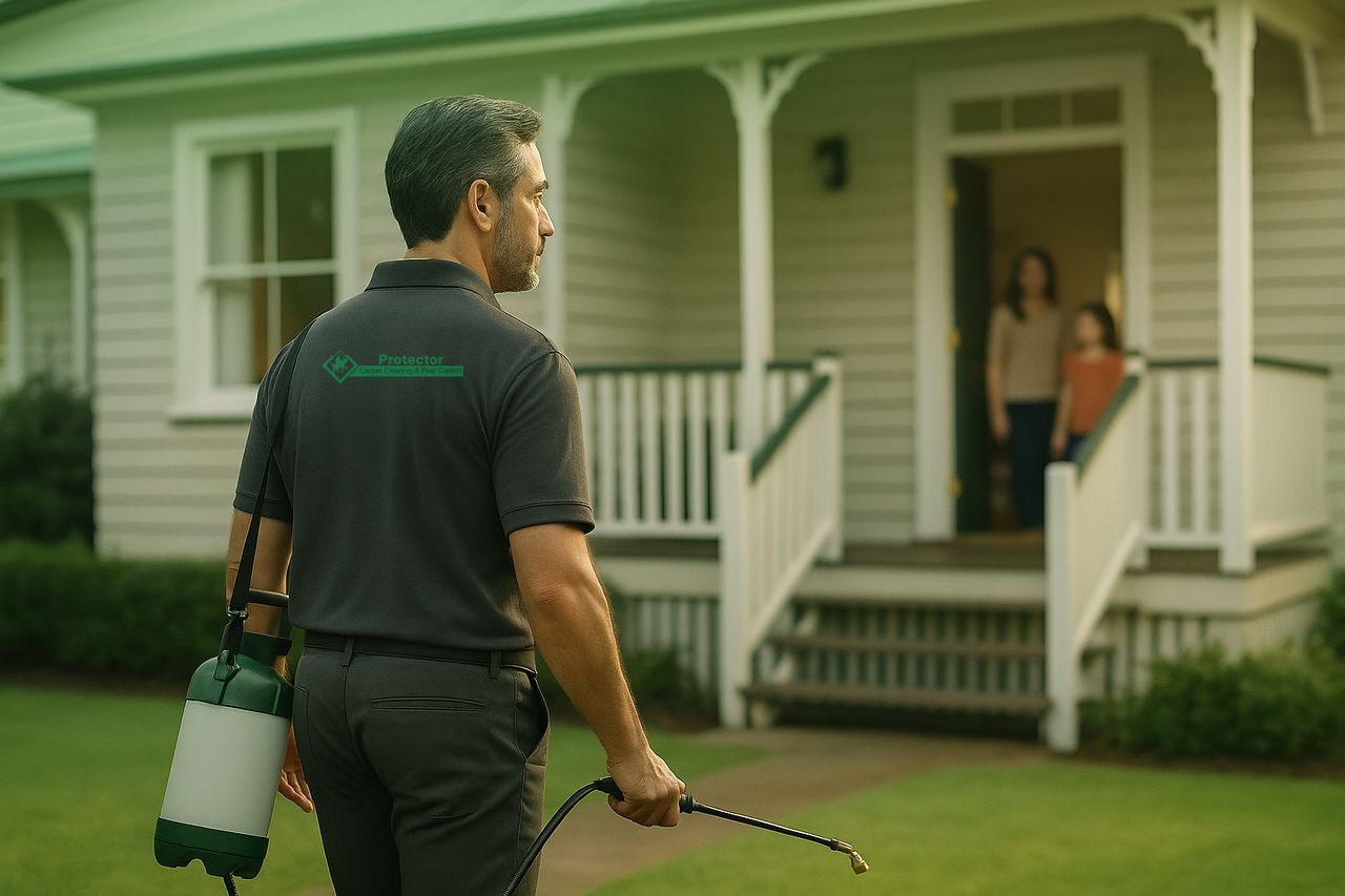Protector technician arriving at a Brisbane home for a treatment