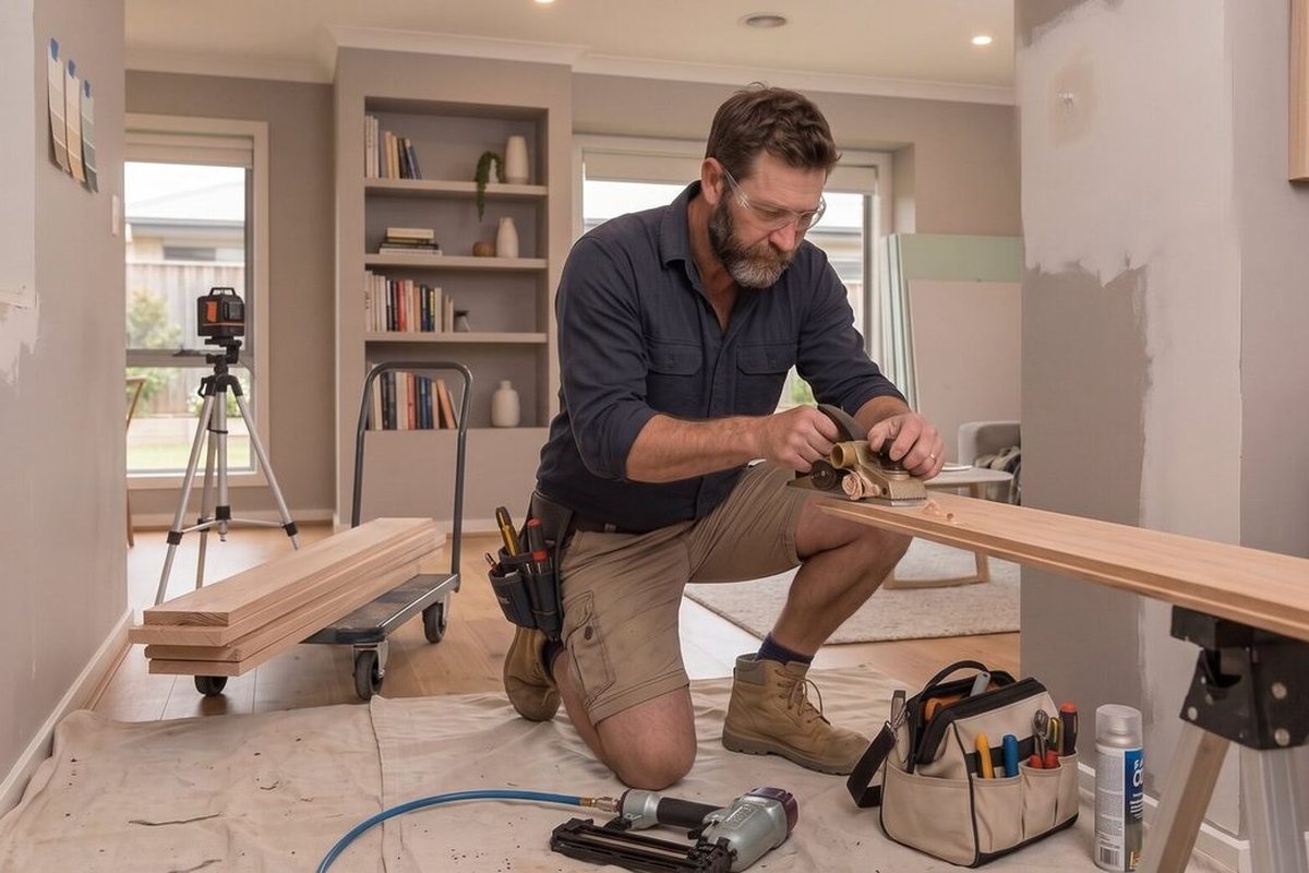 Handyman preparing timber for a maintenance repair