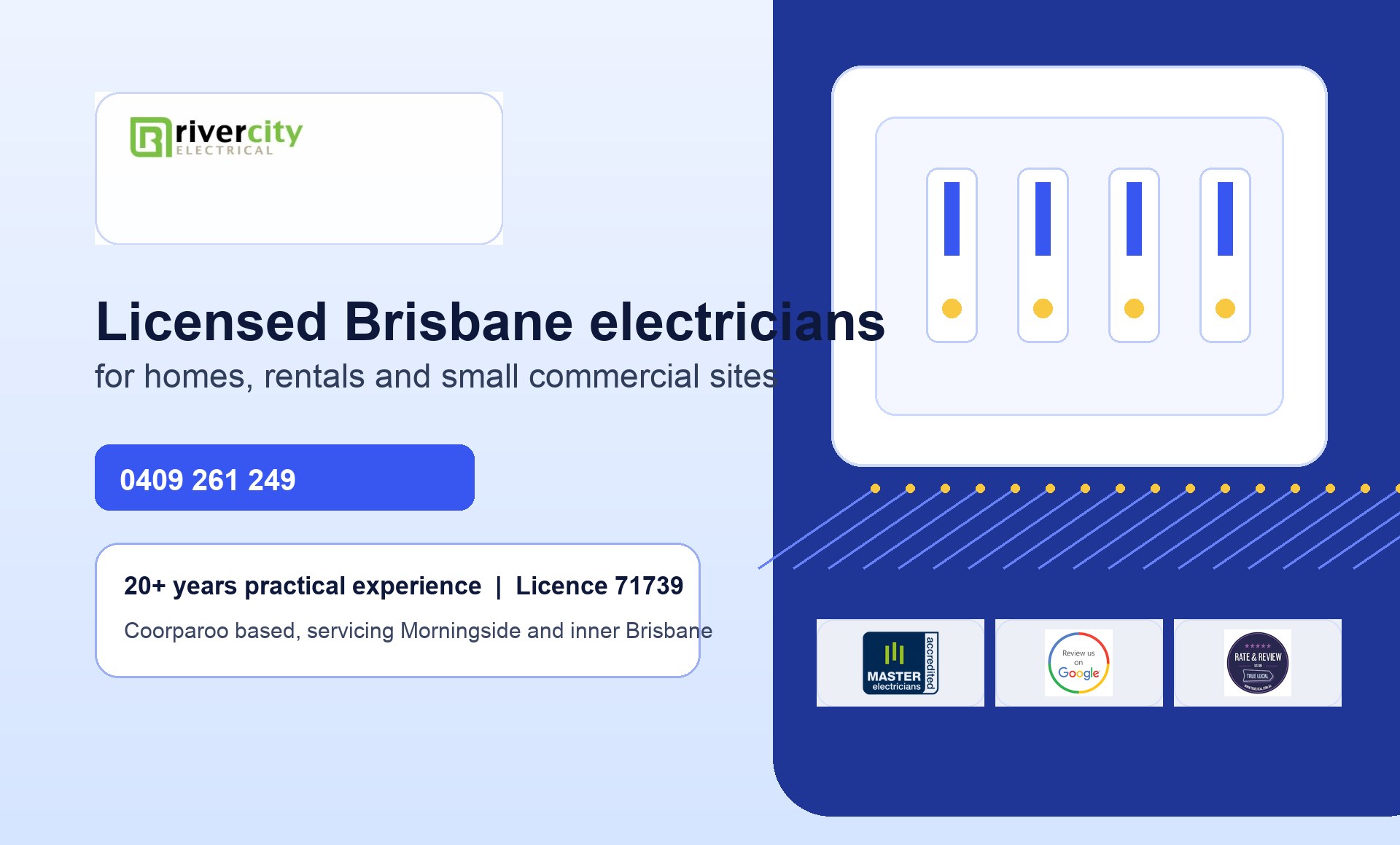 River City Electrical branded switchboard and trust badges