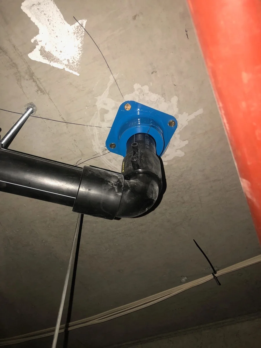 HDPE pipe elbow connection on a commercial job