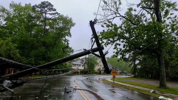 Storm-damaged power infrastructure