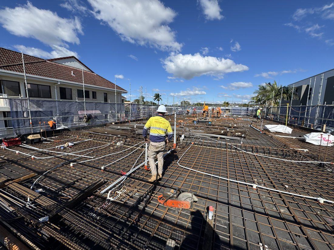 Shield Electrical & Air construction site team on a Brisbane commercial project