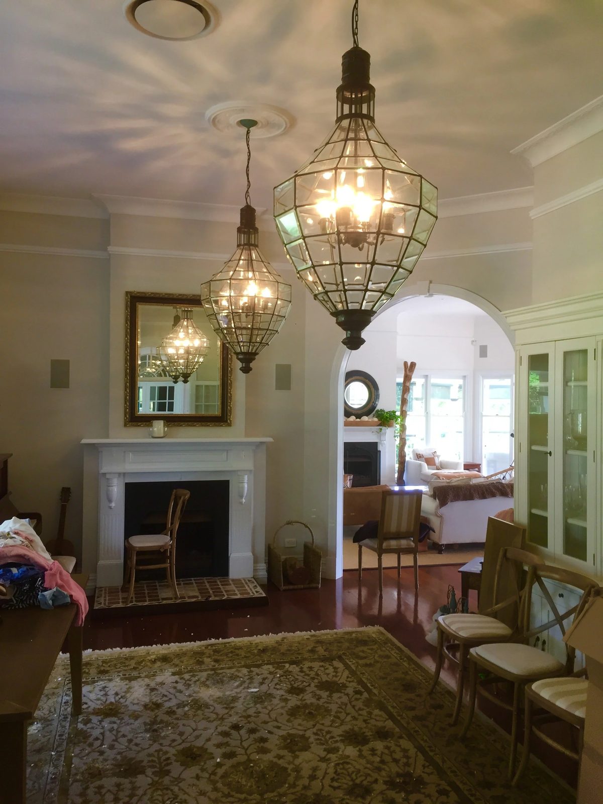 Glass pendant chandeliers fitted in a Brisbane living room