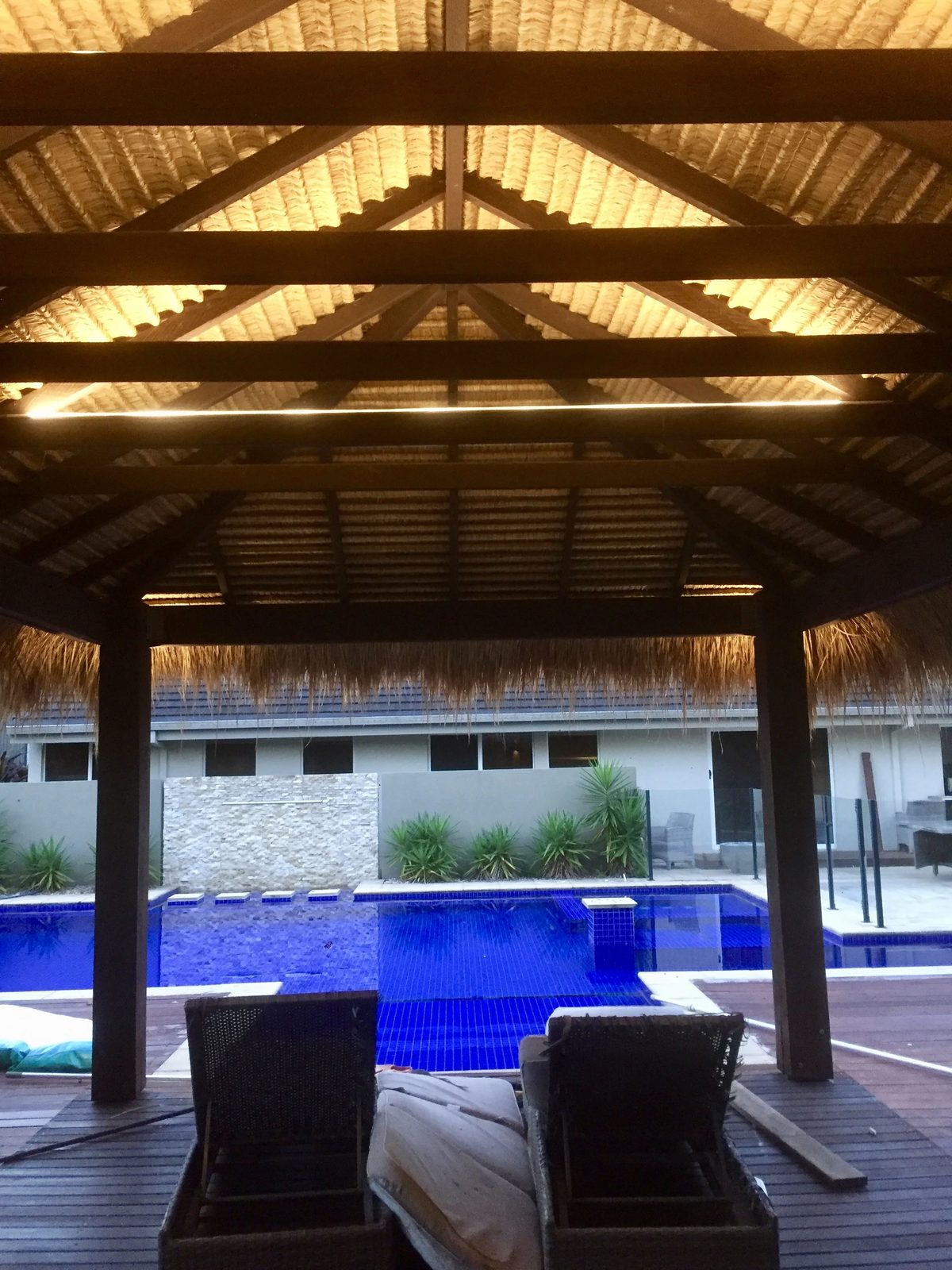 LED strip lighting in a poolside cabana in Brisbane
