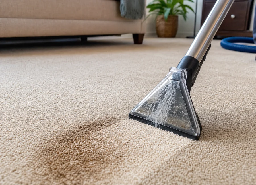 Close-up carpet cleaning extraction detail