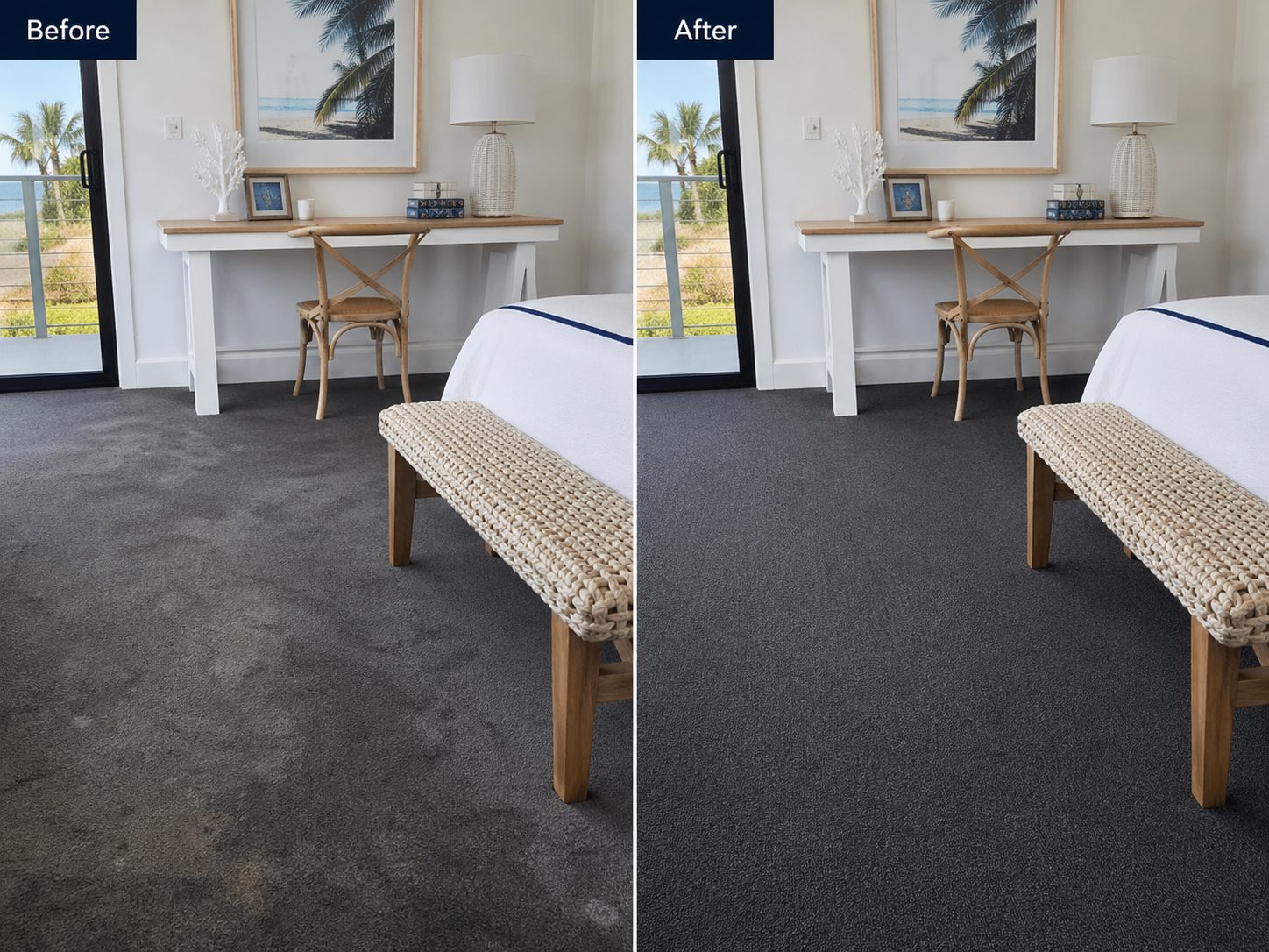 Before and after carpet cleaning result