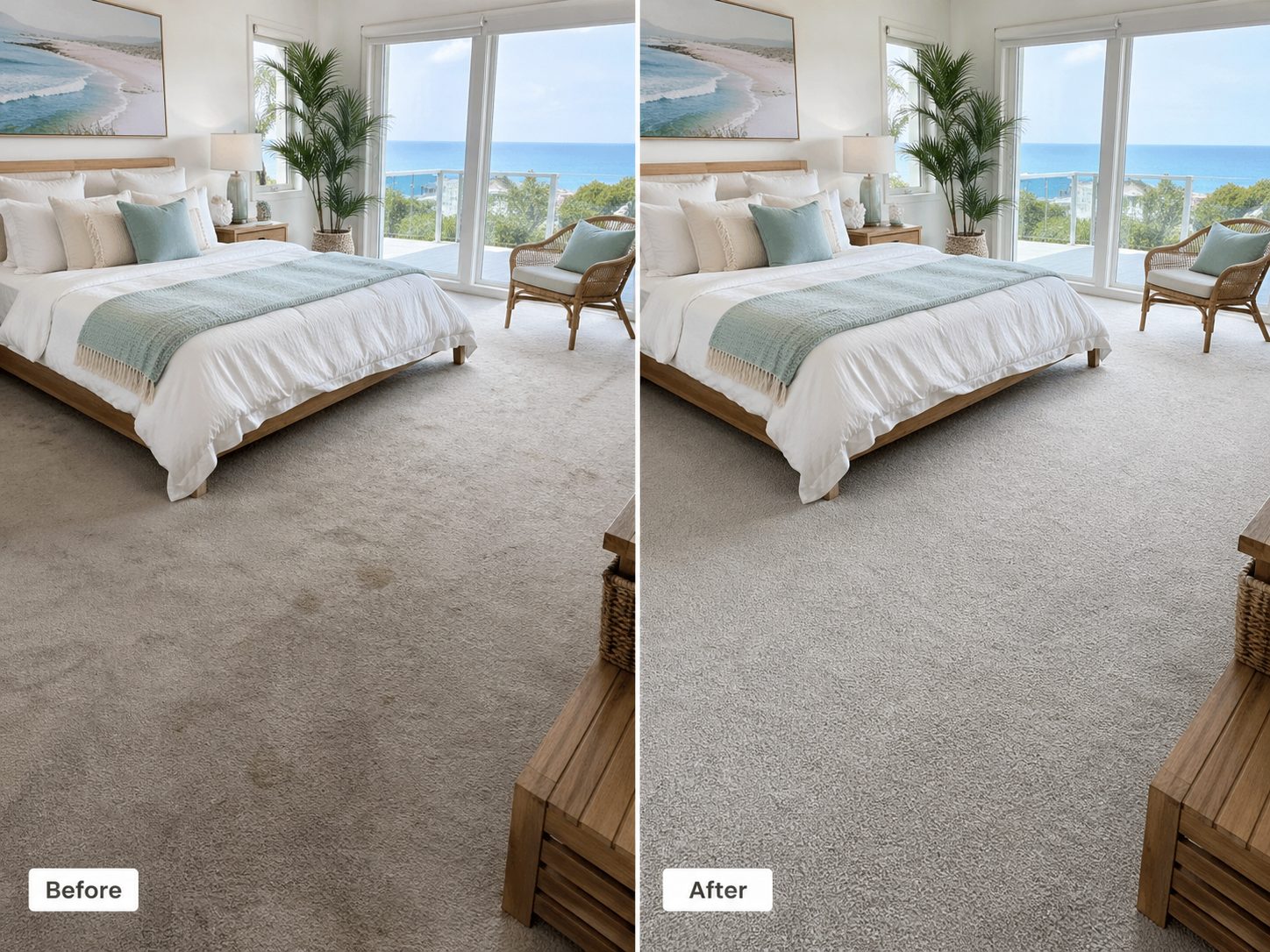 Before and after carpet cleaning result