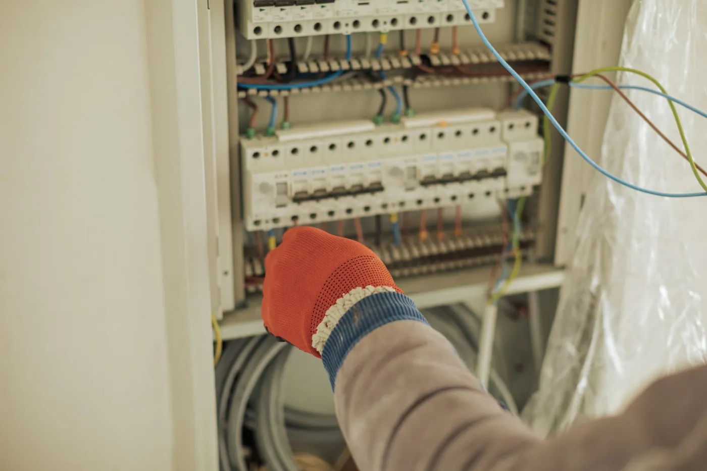Electrician working on a switchboard